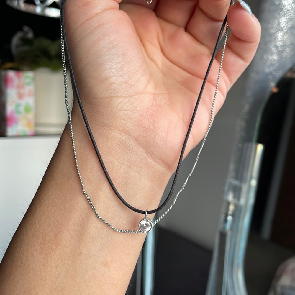 14 in rhodium plates double layer choker with diamond